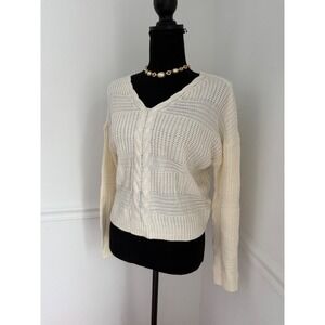 Chic Off-White Knit Open Cross-Back Cottagecore/Fairycore Sweater crop Top sz M
